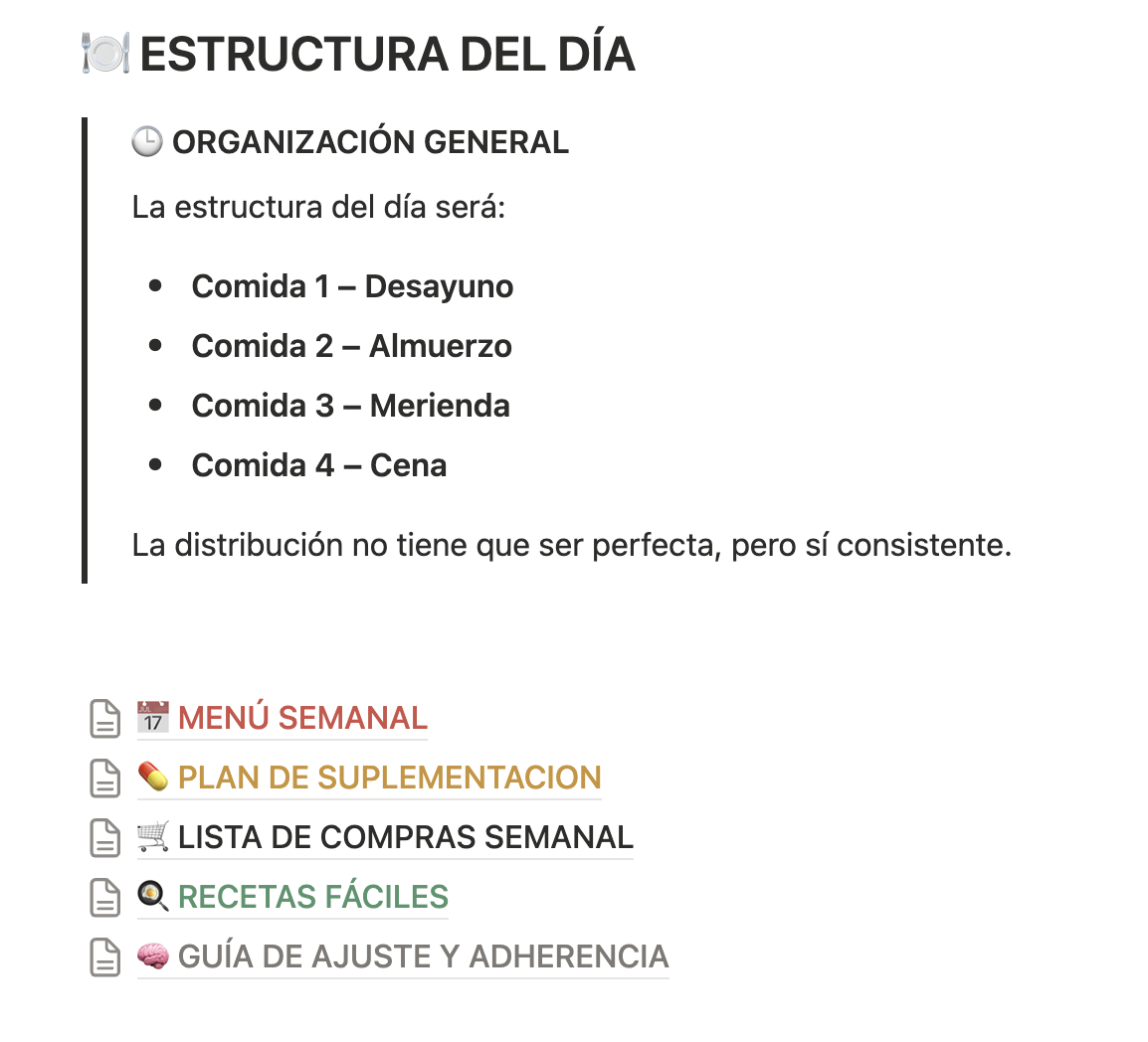 Estructura del día y menú semanal