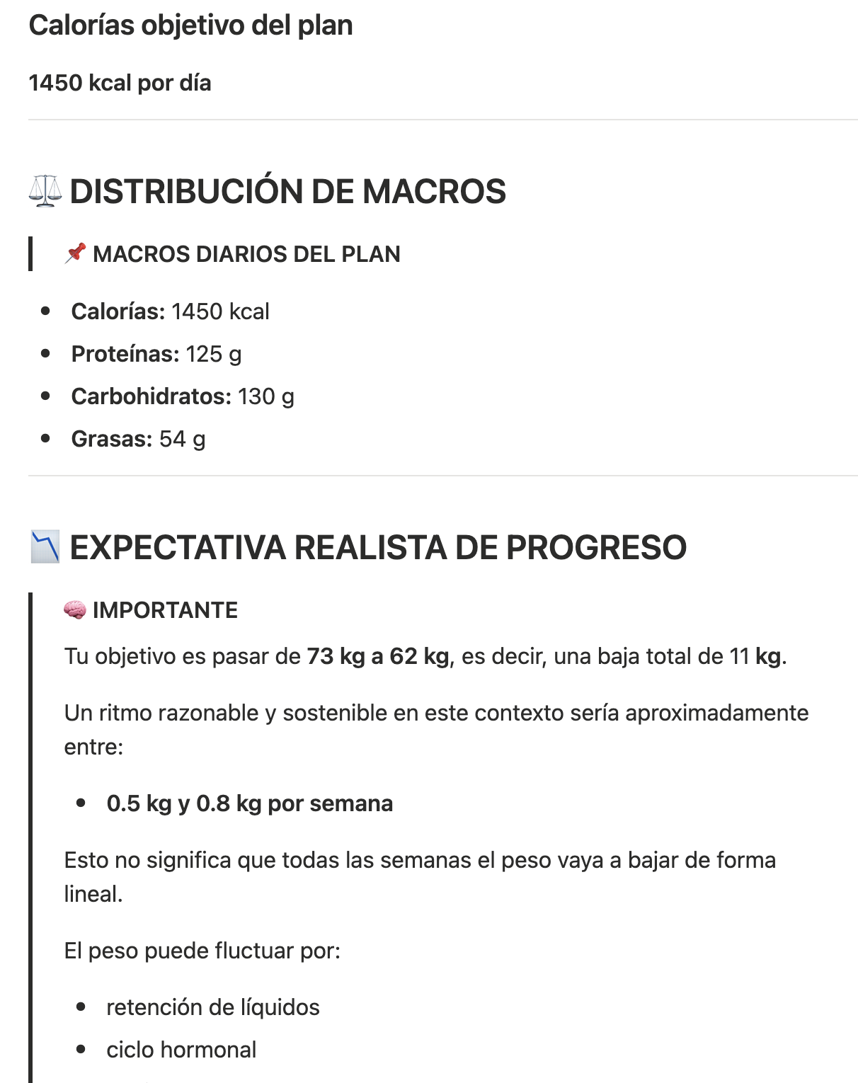 Distribución de macros y expectativa de progreso