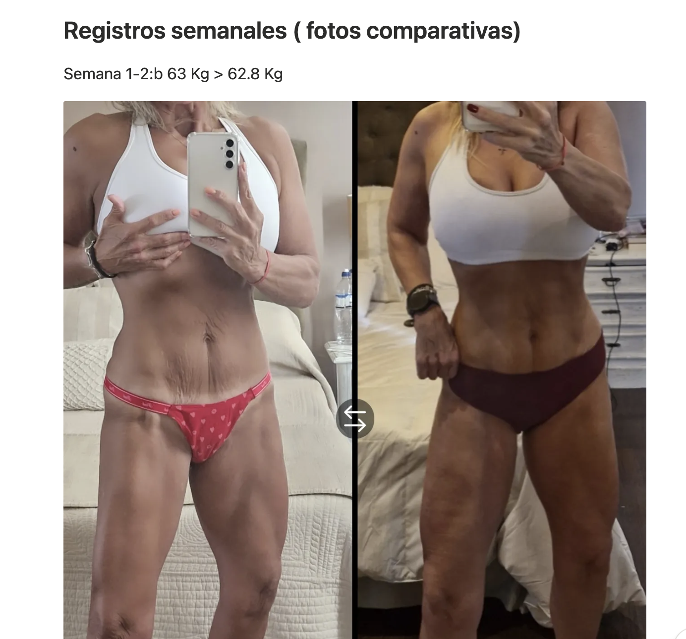 Comparativa de fotos de progreso semana 1-2